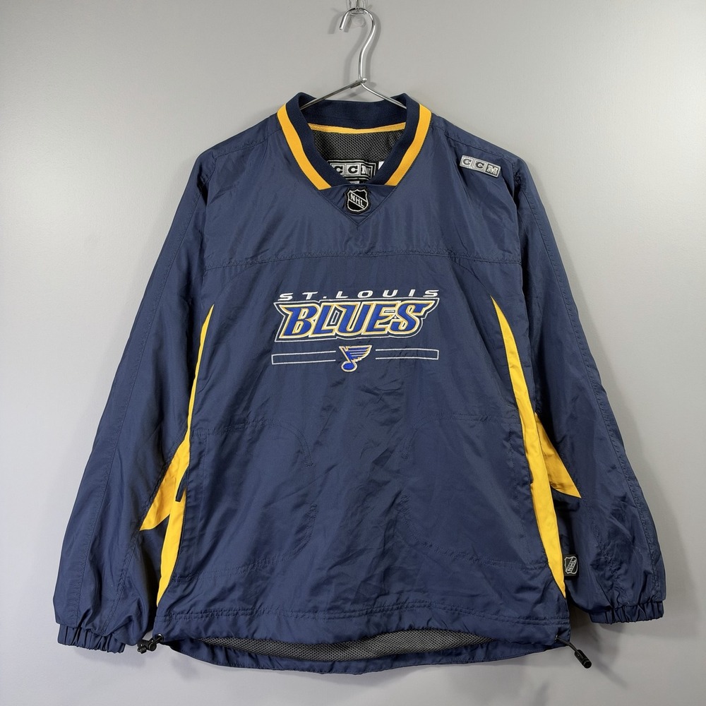 St Louis Blues Jacket Boys Large Blue Yellow NHL Hockey CCM Pullover Center Ice